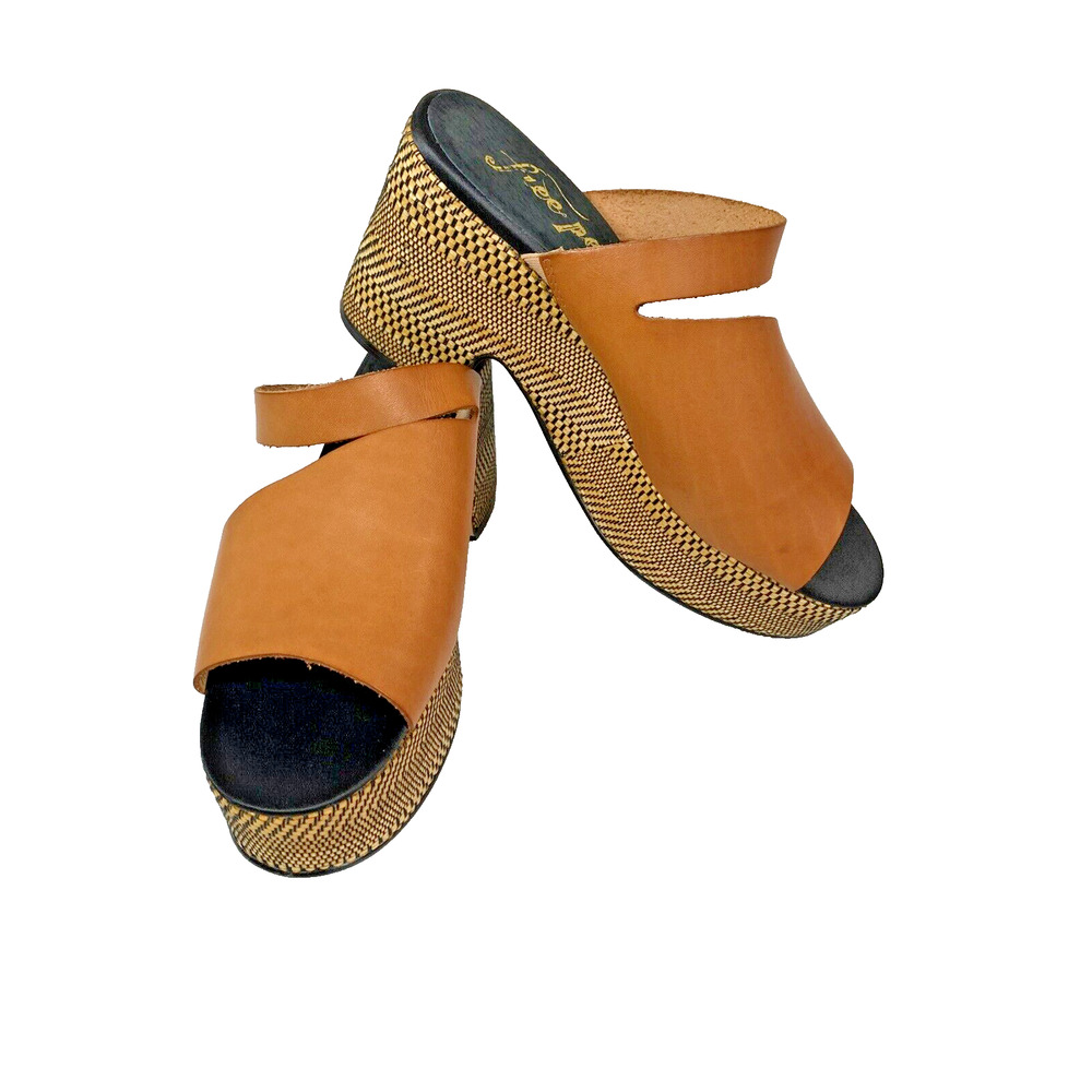 Free People Heeled Sandal Women's Size 40 Demi Platform Brown Leather Slip On - Picture 3 of 9